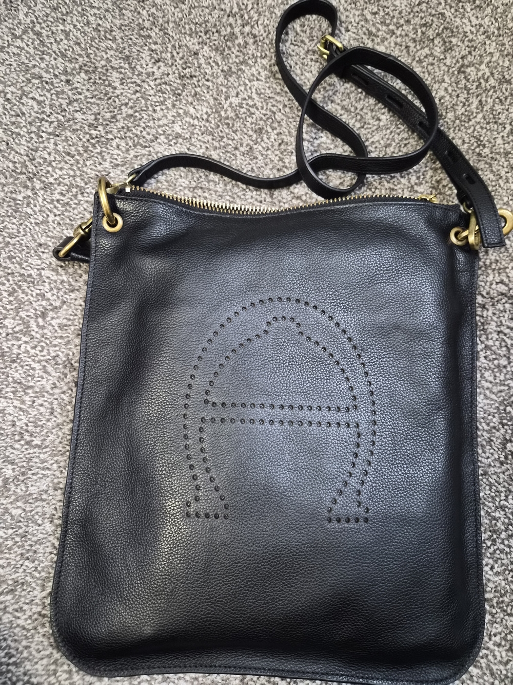 Etienne Aigner Black Leather Perforated Logo Crossbody